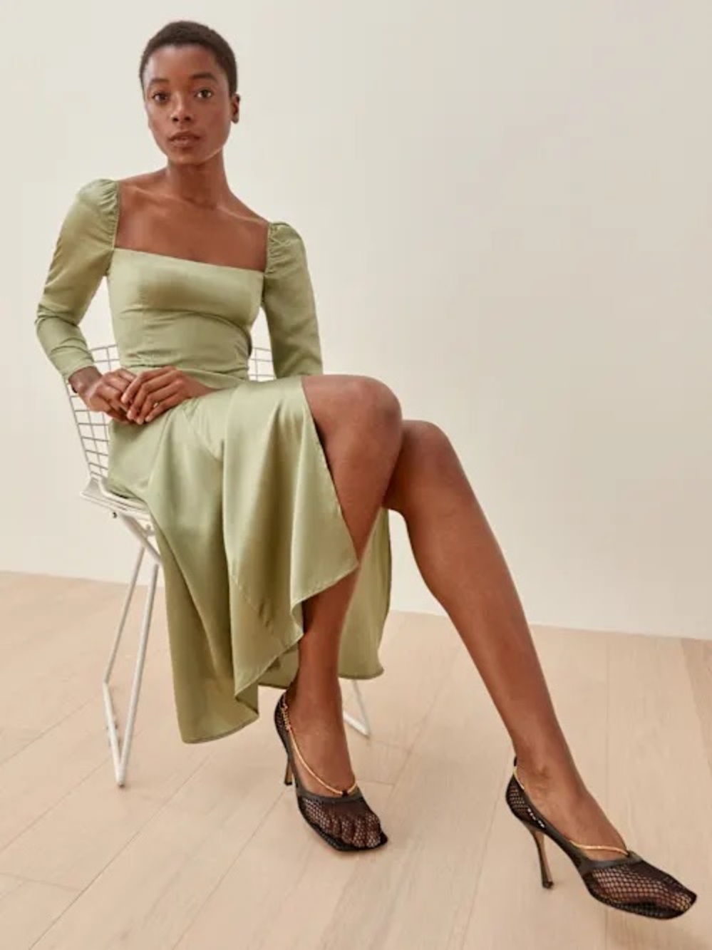 Reformation Sage Green Maryanne Silk Dress Size 0
